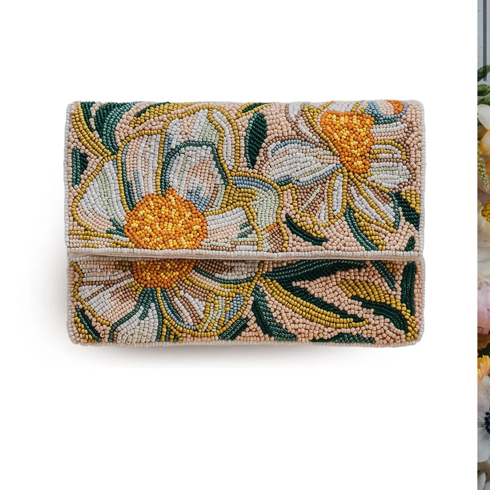 Elegant Floral Beaded Clutch - Multicolor